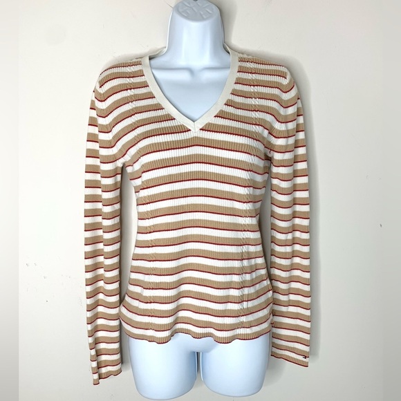 Tommy Hilfiger Women's Stripe Sweater V-neck Pullover  Vintage 2000s Preppy - Picture 4 of 16